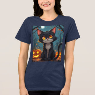 Halloween Devil Cat: Mischievous & Spooky T-Shirt  Tri-Blend Shirt