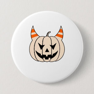 Halloween Devil Horns Jack O Lantern Pumpkin Button
