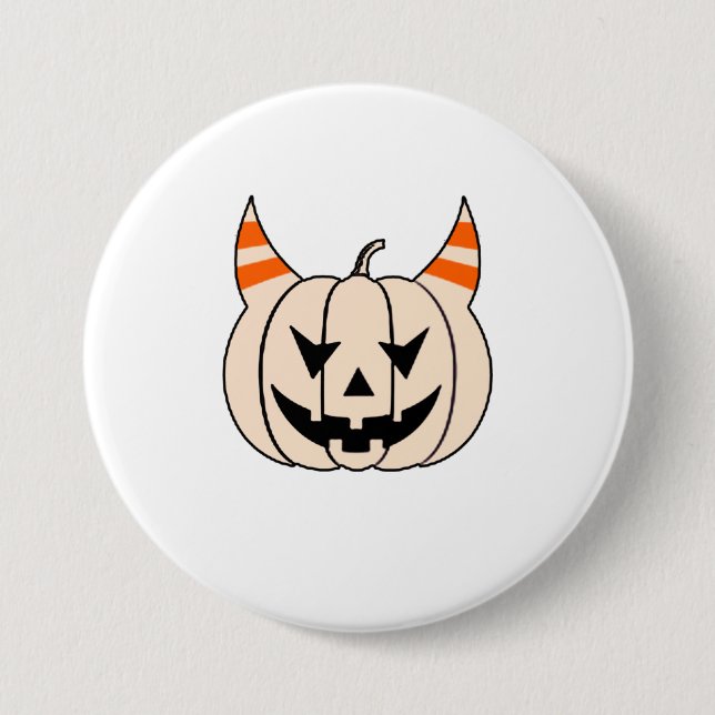 Halloween Devil Horns Jack O Lantern Pumpkin Button (Front)