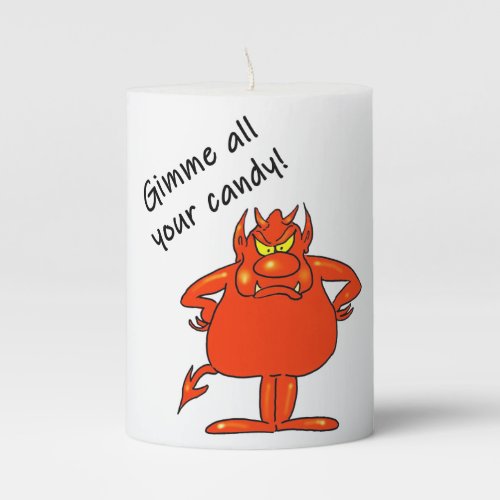 Halloween Devil Red Monster Gimme Candy Pillar Candle
