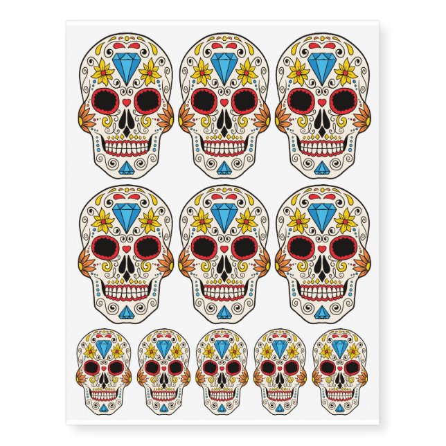 Halloween. Dia De Los Muertos. Sugar Skulls. Temporary Tattoos (Front)