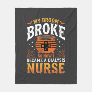 Halloween Dialysis Nurse Broom Broke Design_1 Fleece Blanket