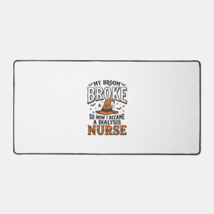 Halloween Dialysis Nurse Witch Broom Broke Shirt_1 Desk Mat