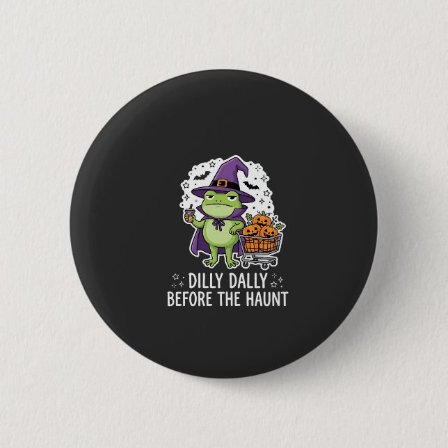 Halloween Dilly Dally Frog Witch Pumpkin Cart Button (Front)