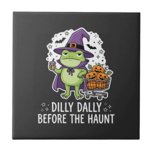Halloween Dilly Dally Frog Witch Pumpkin Cart Ceramic Tile