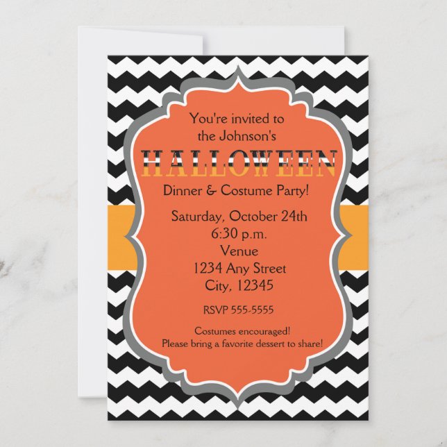 Halloween Dinner Costume Party Chevron Invitation (Front)