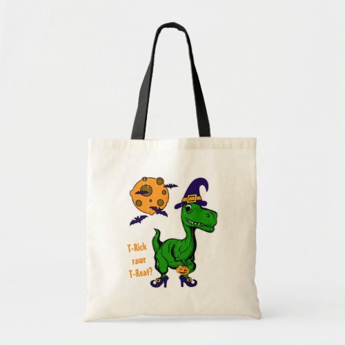 Halloween Dinosaur as Trick Or Treat_ing Witch Tote Bag