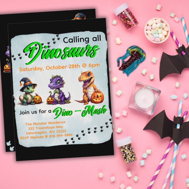 Halloween Dinosaur Dino-Mash Party Invitation (Dinosaur Halloween Dino-Mash Invitation for Party)
