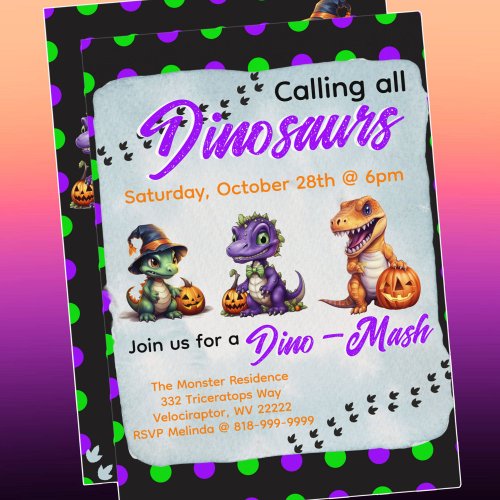 Halloween Dinosaur Dino_Mash Party Invitation