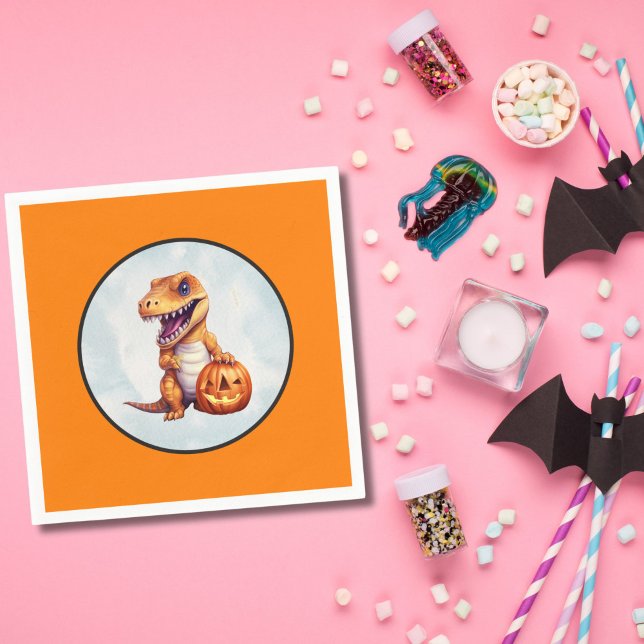 Halloween Dinosaur Dino-Mash Party Napkins (Dinosaur Halloween Orange Party Napkins)