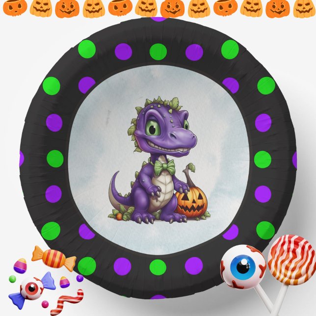 Halloween Dinosaur Dino-Mash Party Paper Bowls (Halloween Dinosaur Dino-Mash Party Paper Bowls with polka dots)