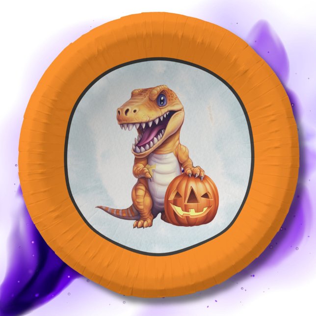 Halloween Dinosaur Dino-Mash Party Paper Bowls (Orange dino Halloween bowl)