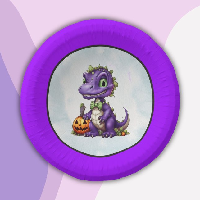 Halloween Dinosaur Dino-Mash Party Paper Bowls (Purple trim dino Halloween Paper Bowl)