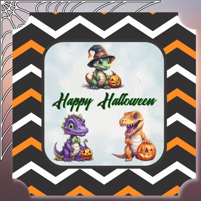 Halloween Dinosaur Dino-Mash Party Paper Coaster (Happy Halloween Dino Coaster)