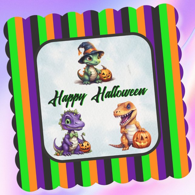 Halloween Dinosaur Dino-Mash Party Paper Coaster (Dinosaur Halloween Drink Coaster)