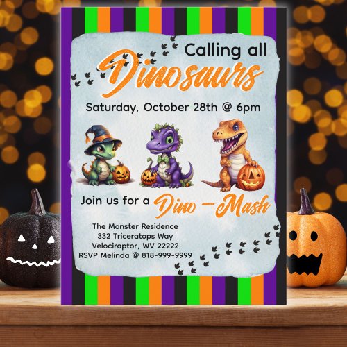 Halloween Dinosaur Dino_Mash Party Postcard