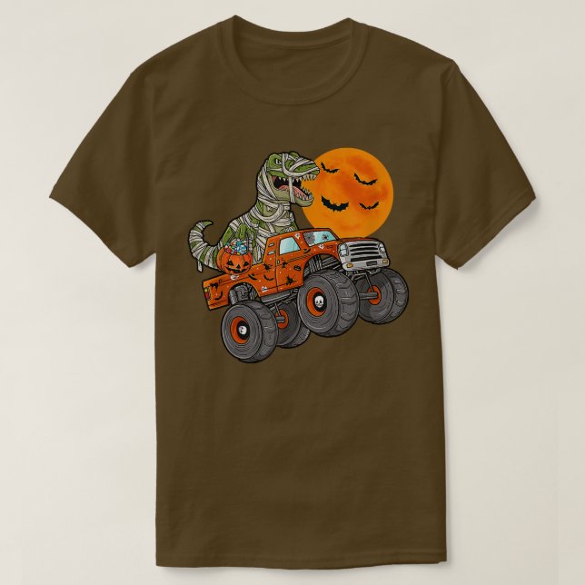 Halloween Dinosaur Monster Truck Moon  T-Shirt (Design Front)