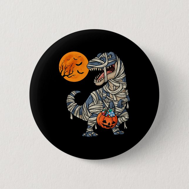 Halloween Dinosaur Mummy T Rex Scary Boys Kids Tee Button (Front)