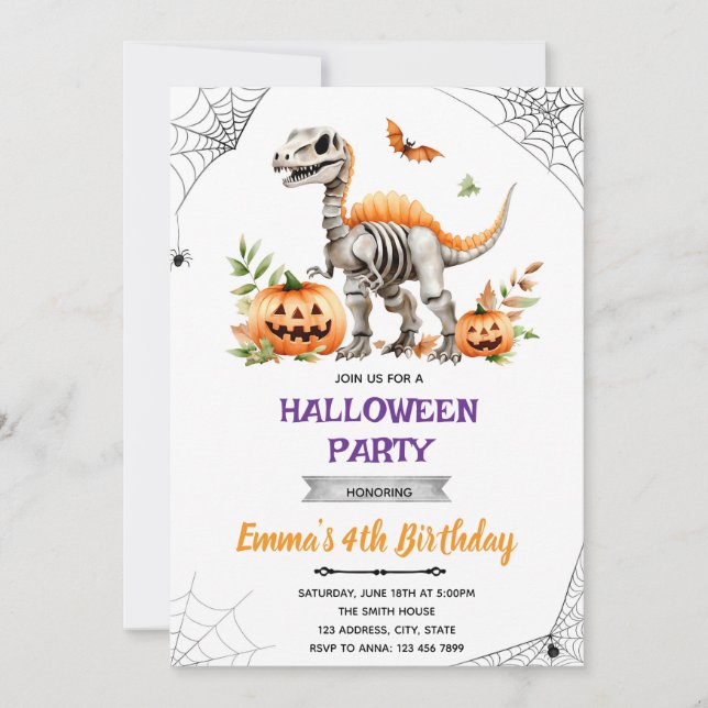 Halloween dinosaur party invitation (Front)