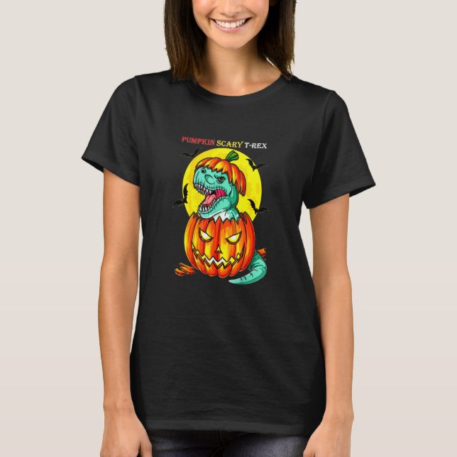Halloween Dinosaur Pumpkin Scary Rex Halloween T-Shirt (Front)