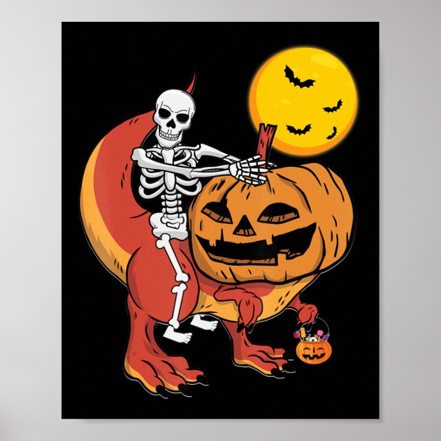 Halloween Dinosaur Pumpkin T Rex Skeleton Boys Tod Poster (Front)
