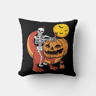 Halloween Dinosaur Pumpkin T Rex Skeleton Boys Tod Throw Pillow