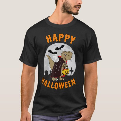 Halloween Dinosaur Rex Pumpkin Vampire Dino Kids B T_Shirt