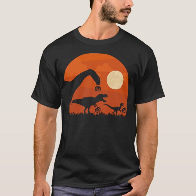 Halloween Dinosaur Shirt T-Rex Pumpkin Gift Kids (Front)