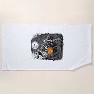 Halloween Dinosaur Skeleton Pumpkin Vintage Shirt Beach Towel