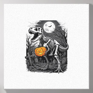 Halloween Dinosaur Skeleton Pumpkin Vintage Shirt Canvas Photo Tile