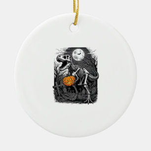 Halloween Dinosaur Skeleton Pumpkin Vintage Shirt Ceramic Ornament