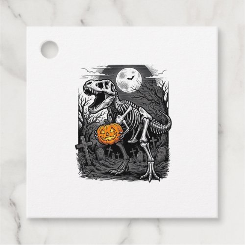 Halloween Dinosaur Skeleton Pumpkin Vintage Shirt  Favor Tags