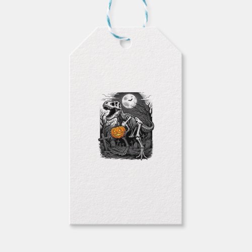 Halloween Dinosaur Skeleton Pumpkin Vintage Shirt  Gift Tags