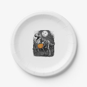 Halloween Dinosaur Skeleton Pumpkin Vintage Shirt Paper Plates