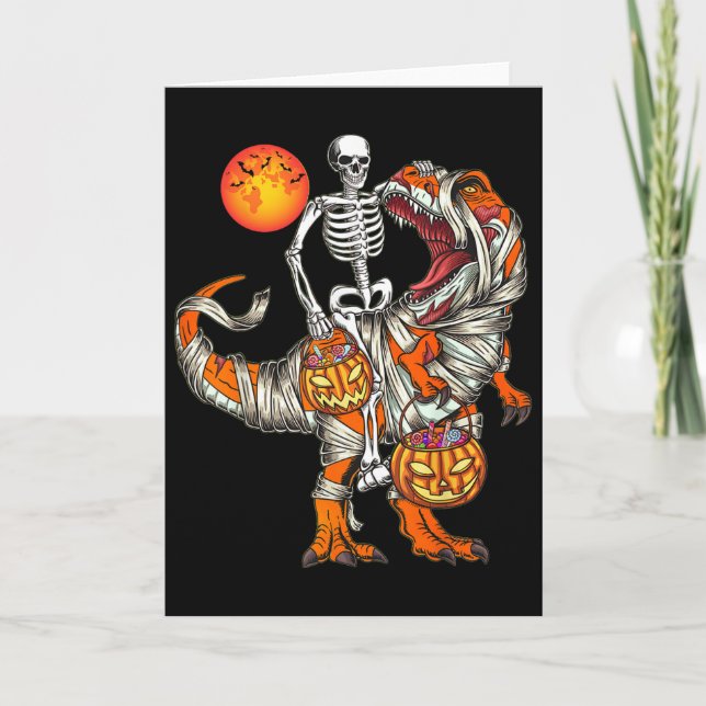 Halloween Dinosaur Skeleton T Rex Scary Pumpkin Mo Card (Front)