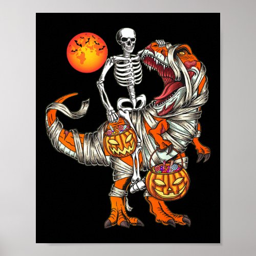 Halloween Dinosaur Skeleton T Rex Scary Pumpkin Mo Poster