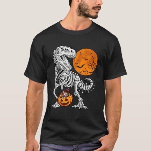 Halloween Dinosaur Skeleton T Rex Scary Pumpkin Mo T_Shirt