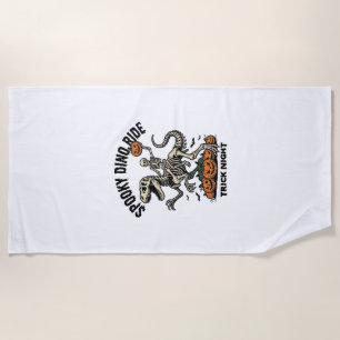 Halloween Dinosaur Skeleton Vintage Trick Ride_1 Beach Towel