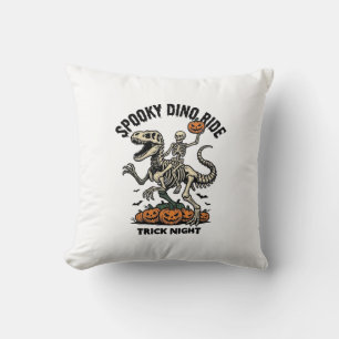 Halloween Dinosaur Skeleton Vintage Trick Ride_1 Throw Pillow