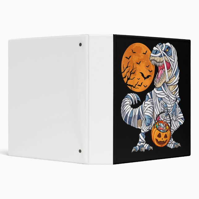 Halloween Dinosaur T rex Mummy Pumpkin 3 Ring Binder (Background)