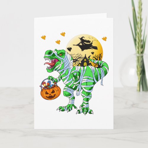 Halloween Dinosaur T Rex Mummy Pumpkin Card