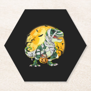 Halloween Dinosaur T rex Mummy Pumpkin Paper Coaster