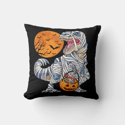Halloween Dinosaur T rex Mummy Pumpkin Throw Pillow