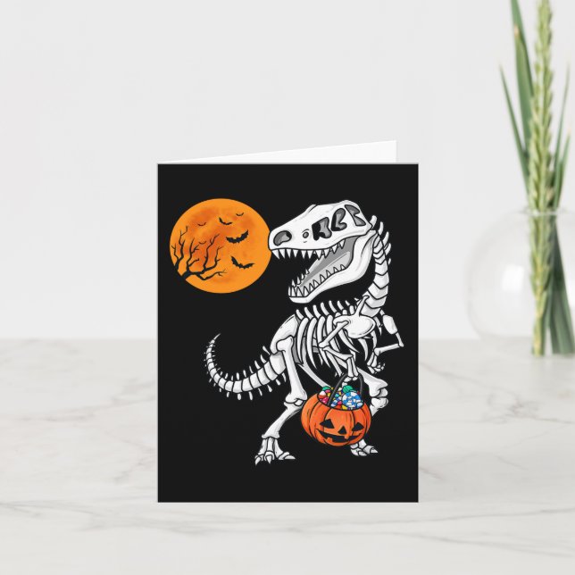 Halloween Dinosaur T Rex Skeleton Scary Boys Kids  Card (Front)