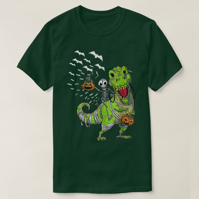 Halloween Dinosaur T Rex Skeleton Scary BoysTeens  T-Shirt (Design Front)