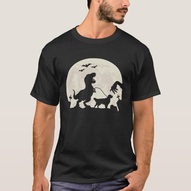 Halloween Dinosaur Walking Golden Retriever T-Shirt (Front)