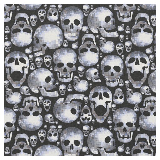 halloween disco mirror ball skulls  fabric