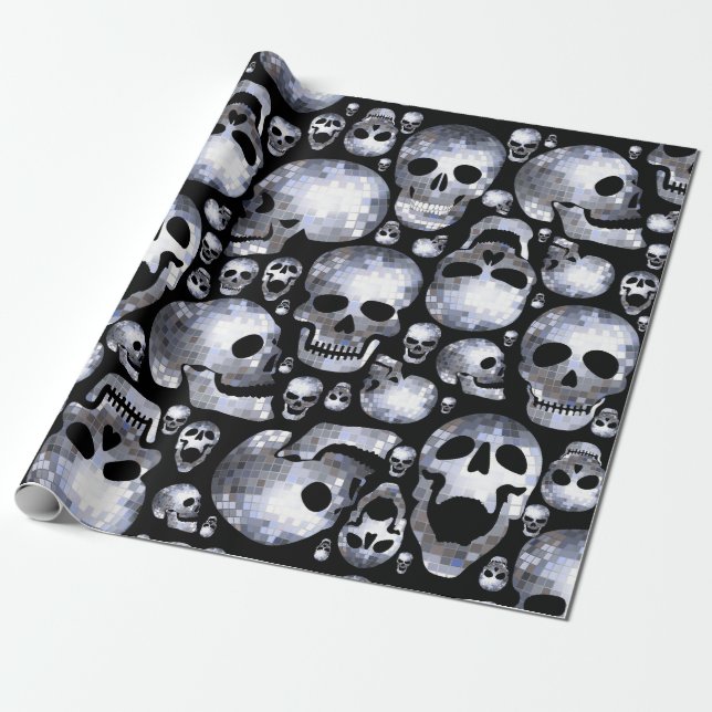halloween disco mirror ball skulls  wrapping paper (Unrolled)