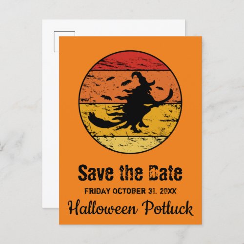 Halloween Distressed Vintage Witch 2 Retro Sunset Announcement Postcard