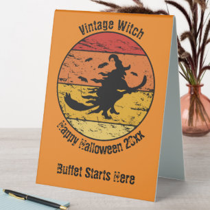 Halloween Distressed Vintage Witch 2 Retro Sunset Table Tent